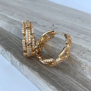 NEW~ Anthropologie Crystal Chain link Gold Hoop Earrings